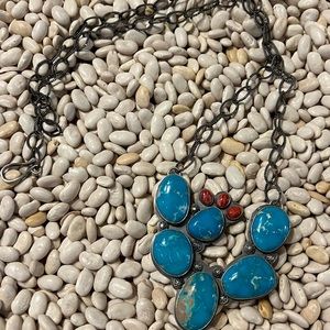NA turquoise and red spiny cactus necklace